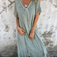 Vestito donna in cotone e lino con scollo a V